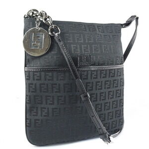 Fendi Zucca Canvas Shoulder Bag Black Zipper
